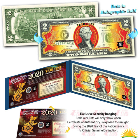 24KT GOLD 2020 Chinese New Year - YEAR OF THE RAT - Legal Tender U.S. $1 BILL * Limited & Numbered of 888