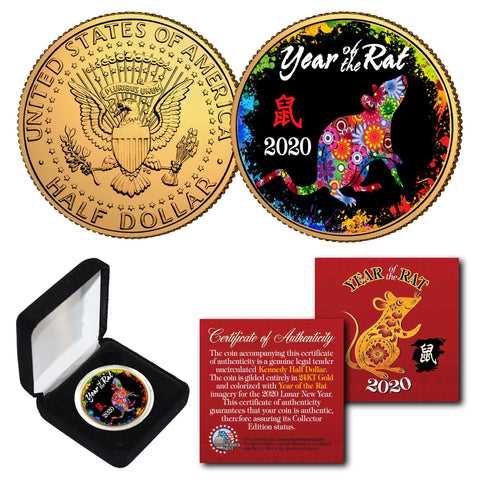 2020 Chinese New Year * YEAR OF THE RAT * 24 Karat Gold Plated $50 American Gold Buffalo Indian Tribute Coin - PolyChrome