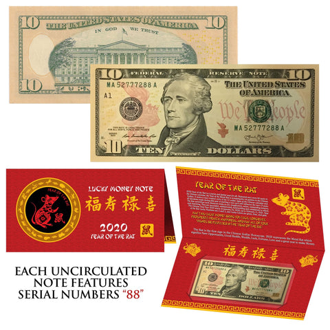 2020 CNY Chinese YEAR of the RAT Lucky Money S/N 88 U.S. $100 Bill w/ Red Folder