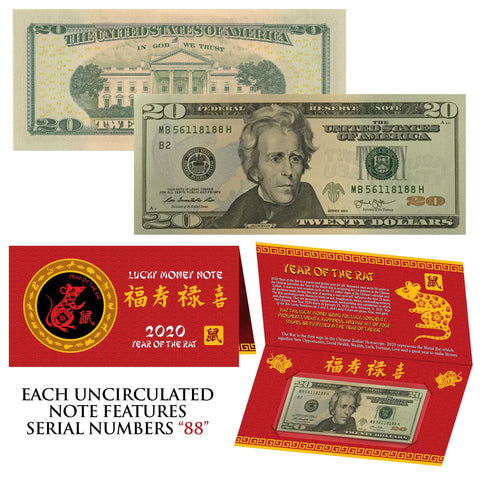 2020 CNY Chinese YEAR of the RAT Lucky Money S/N 88 U.S. $100 Bill w/ Red Folder