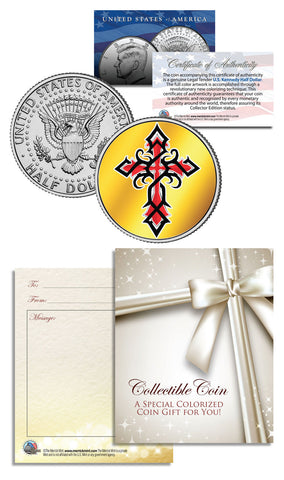 Religious Magen Jewish - Star of David - Keepsake Gift JFK Kennedy Half Dollar US Colorized Coin