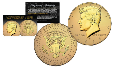 24K Gold Plated - 50th Anniversary - 50 YEAR LOGO - 2014 JFK Kennedy Half Dollar US Coin (D)