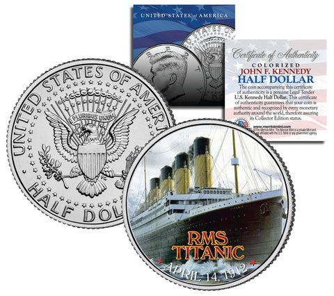 RMS QUEEN MARY Ocean Liner - Colorized JFK Kennedy Half Dollar US Coin Collectible  - U.S. Legal Tender