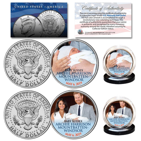 Colorized FLOWING FLAG 2018 JFK Kennedy Half Dollar 2-Coin Set - Both P & D Mint