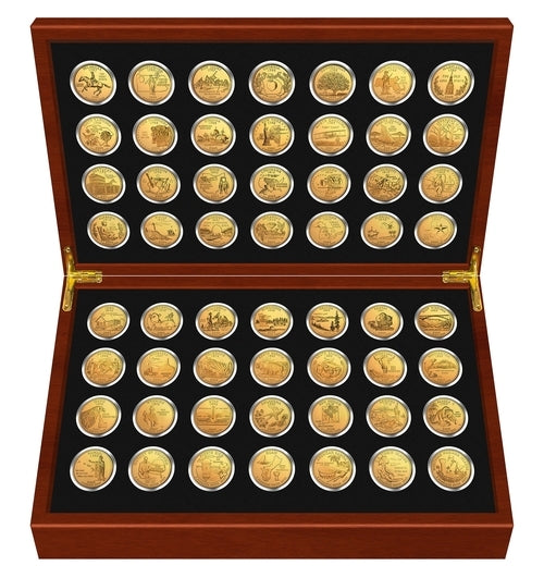1999-2009 Complete 24K GOLD Plated Statehood Quarter 56-Coin Set in Premium Cherry Wood Display Box with COA