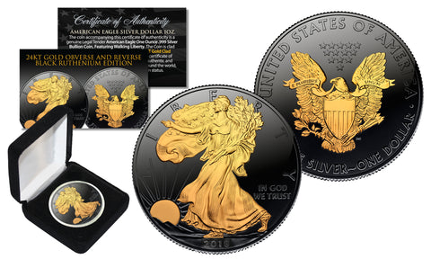 2016 1 oz Pure Silver $1 BLACK EAGLE Ruthenium EDITION 24KT Gold Gilded U.S. Coin with BOX