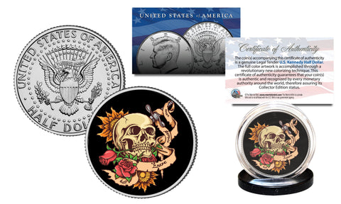 SKULL Genuine Legal Tender JFK Kennedy Half Dollar U.S. Coin - Confederate Flag