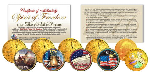INDEPENDENCE DAY 4th of July 1976 Bicentennial U.S. Quarter 24K Gold Plated Coin
