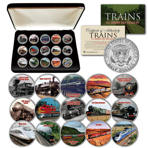 GOLDEN ARROW TRAIN - Famous Trains - JFK Kennedy Half Dollar U.S. Colorized Coin