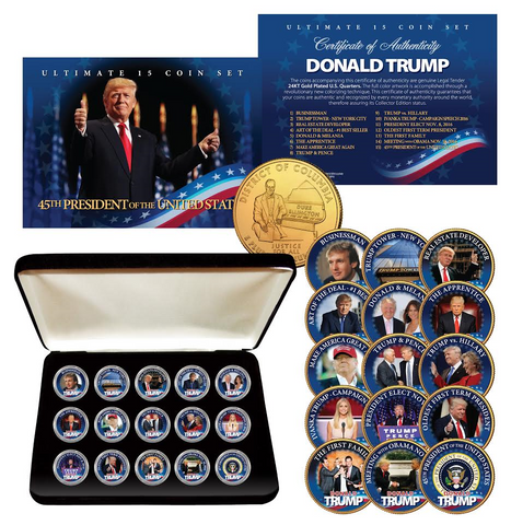 ALL 45 United States PRESIDENTS Complete Set Colorized Washington DC Quarters 24K Gold Plated with DELUXE BOX and FULL COLOR CERTIFICATE