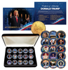 DONALD TRUMP Ultimate 15-Coin Colorized 24K Gold Plated Washington DC Quarter Set with Premium Display Box