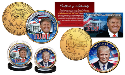 ALL 45 United States PRESIDENTS Complete Coin Collection Colorized Washington DC Quarters with DELUXE BOX and FULL COLOR CERTIFICATE