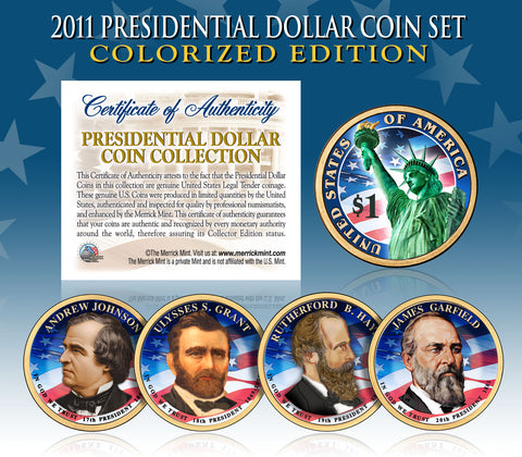 2016 Presidential $1 Dollar Colorized with Golden Hue * 5-Coin Complete Set * Living President Series - Carter, HW Bush, Clinton, Bush, Obama