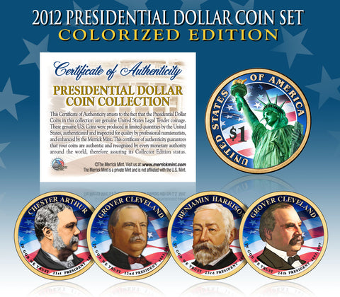 2007 Presidential $1 Dollar U.S. 24K GOLD PLATED - Complete 4-Coin Set - with Capsules