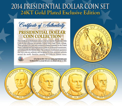 2010 Presidential $1 Dollar U.S. 24K GOLD PLATED - Complete 4-Coin Set - with Capsules