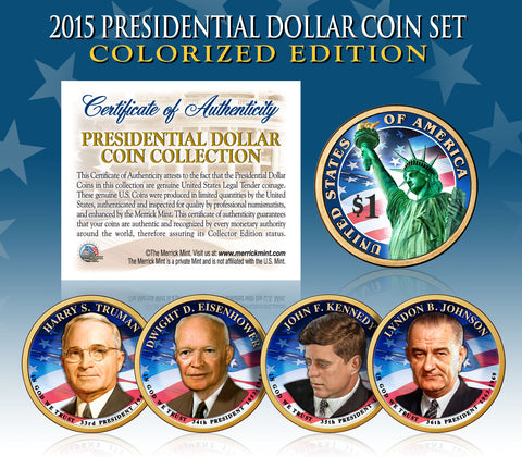 2013 Presidential $1 Dollar U.S. COLORIZED - Complete 4-Coin Set - with Capsules