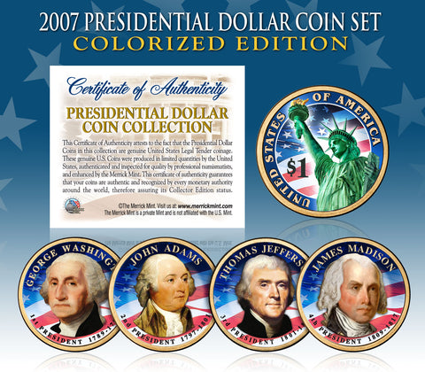 2010 Presidential $1 Dollar U.S. COLORIZED - Complete 4-Coin Set - with Capsules