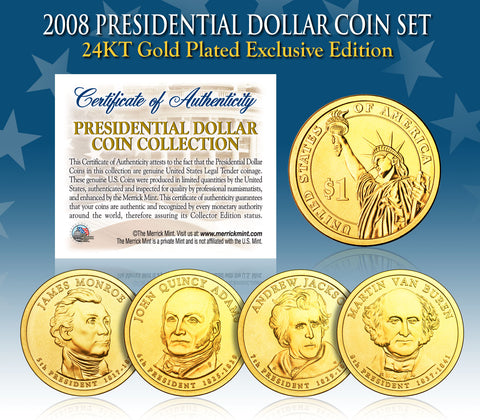 2011 Presidential $1 Dollar U.S. 24K GOLD PLATED - Complete 4-Coin Set - with Capsules