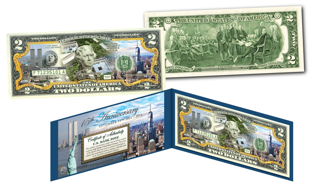 WORLD TRADE CENTER 9/11 WTC * 15th Anniversary * Colorized $2 US Bill FREEDOM TOWER