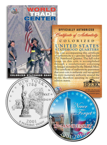 WORLD TRADE CENTER - 8th Anniversary - NEVER FORGET 9/11 NY State Quarter US Coin WTC
