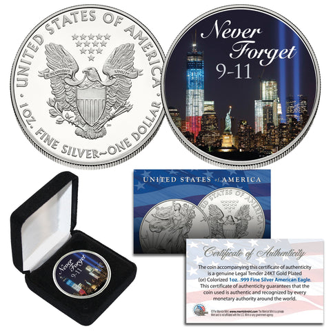 Dual 24K GOLD GILDED & COLORIZED 2-Sided 1 Troy Oz. 2016 Silver Eagle U.S. Coin with Deluxe Felt Display Box
