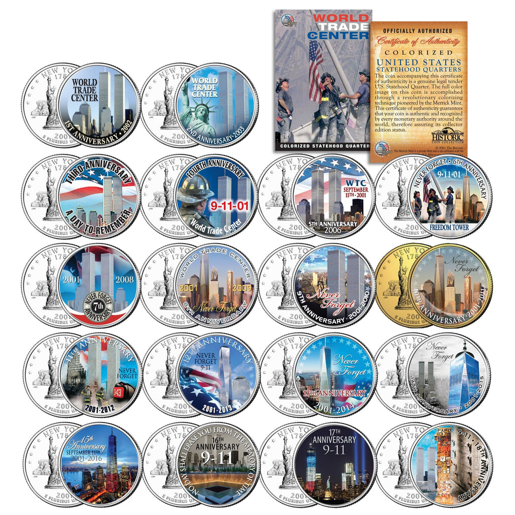 WORLD TRADE CENTER - Anniversary - Colorized NY Quarters US 18-Coin Set 9/11 WTC