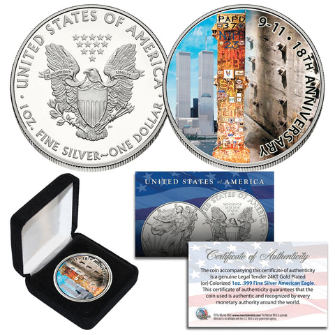 Dual 24K GOLD GILDED & COLORIZED 2-Sided 1 Troy Oz. 2017 Silver Eagle U.S. Coin with Deluxe Felt Display Box