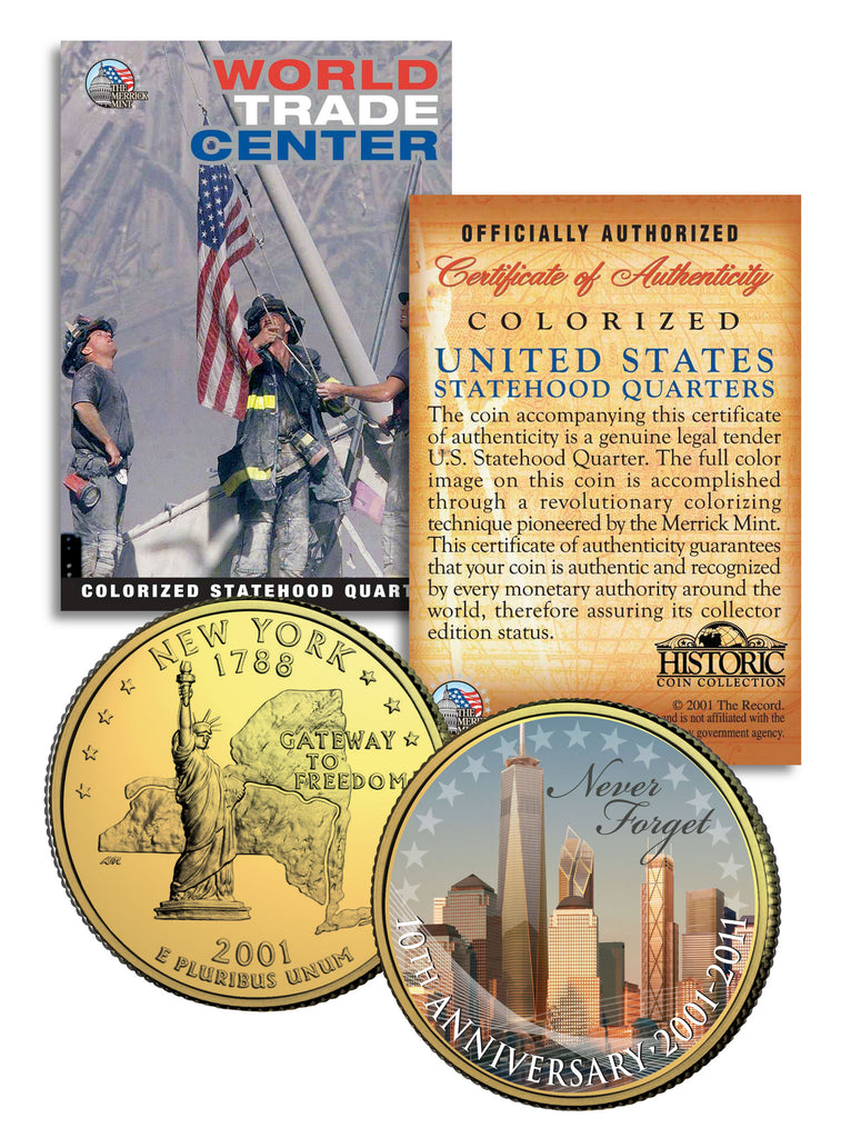 WORLD TRADE CENTER - 10th Anniversary - 9/11 NY State Quarter US Coin 24K Gold Plated WTC