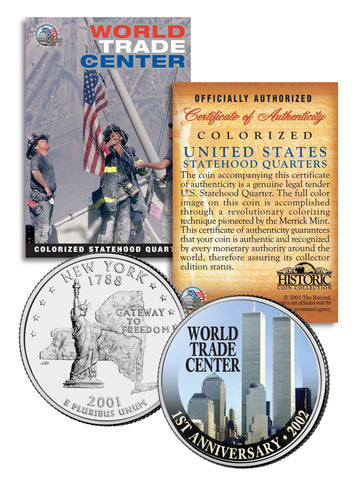 WORLD TRADE CENTER - 4th Anniversary - 9/11 NY State Quarter US Coin 24K Gold Plated WTC