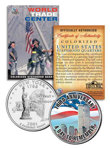 WORLD TRADE CENTER - 9th Anniversary - NEVER FORGET 9/11 NY State Quarter US Coin WTC