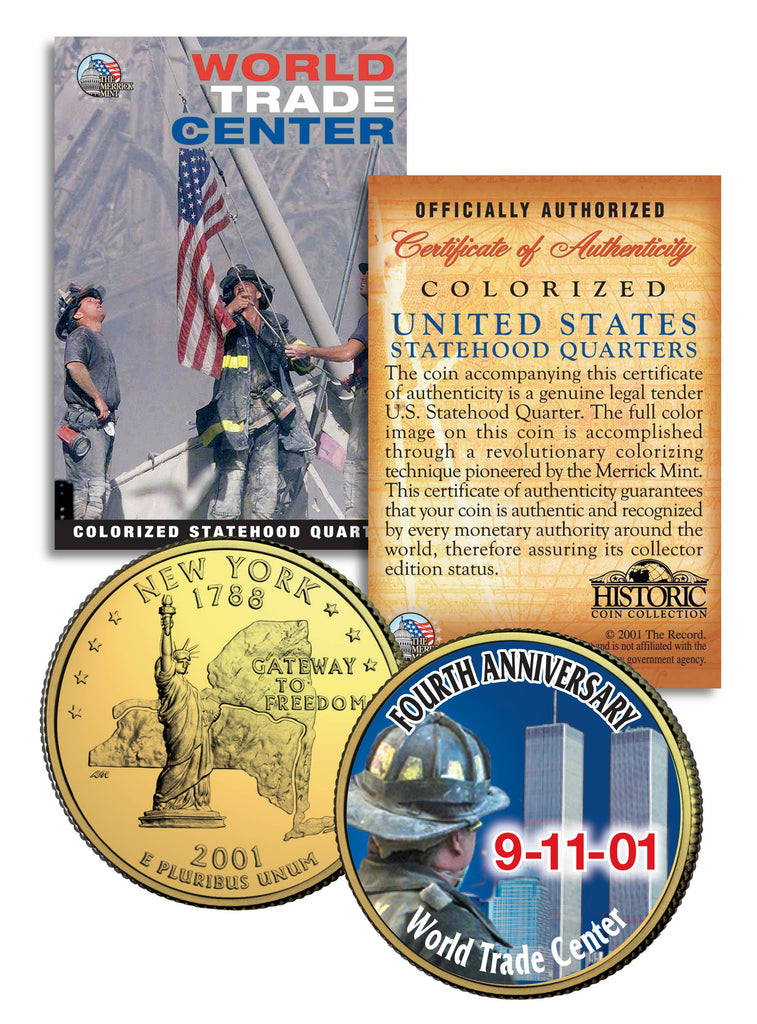WORLD TRADE CENTER - 4th Anniversary - 9/11 NY State Quarter US Coin 24K Gold Plated WTC