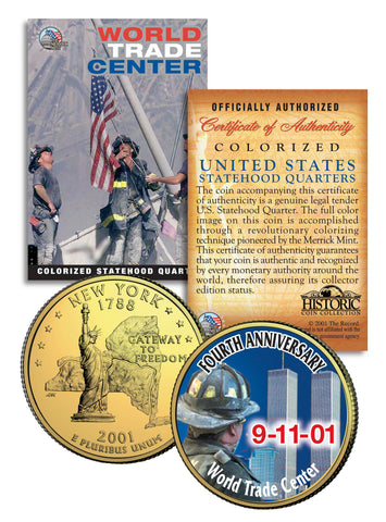 WORLD TRADE CENTER - 8th Anniversary - NEVER FORGET 9/11 NY State Quarter US Coin WTC