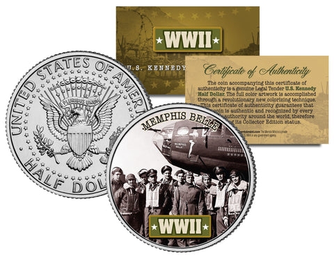 1976 Bicentennial JFK Kennedy Half Dollar - WW II MEMPHIS BELLE - 24K Gold Plated Coin