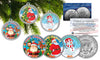 MERRY CHRISTMAS Colorized 2015 JFK Kennedy Half Dollar 3-Coin Set Ornaments Capsules - Snowman & Santa Claus