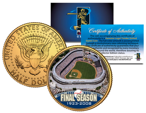 YANKEE STADIUM FINAL SEASON 2008 Kennedy JFK Half Dollar 24K Gold Plated US Coin