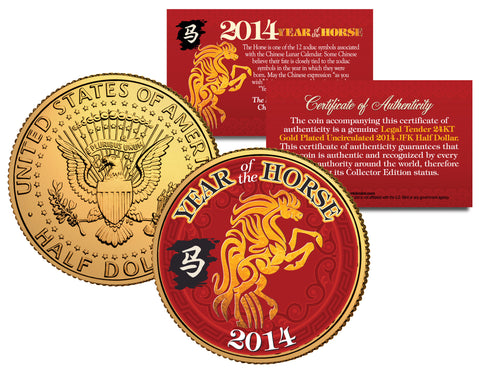 2015 Chinese New Year YEAR OF THE GOAT / SHEEP 24K Gold Plated JFK Kennedy Half Dollar US Coin