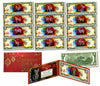 Chinese Zodiac RED POLYCHROME BLAST Lunar New Year $2 Bills U.S. Legal Tender Currency - ALL 12 Animals PLUS CAT (13 TOTAL)