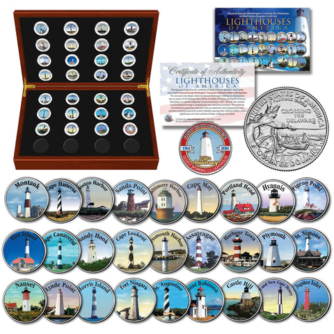Historic American - LIGHTHOUSES - Colorized US Statehood Quarters 3-Coin Set #9 - Castle Hill (RI) Old & New Cape Henry (VA) Jupiter Inlet (FL)
