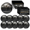 Lot of 10 Various Full Date BUFFALO NICKELS US Coins - BLACK RUTHENIUM - Indian Head Nickels