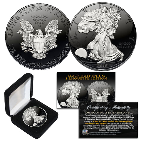 1964 BU Genuine Silver Kennedy Half Dollar U.S. Coin 2-Sided BLACK RUTHENIUM & 24K GOLD Highlights with Box