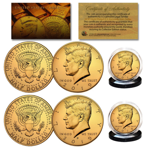 Bicentennial 1976 JFK Kennedy Half Dollar US Coins 24K GOLD PLATED w/Capsules (Quantity 10)