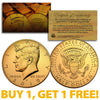 24K GOLD PLATED 2019-P JFK Kennedy Half Dollar Coin with Capsule (P Mint) BUY 1 GET 1 FREE