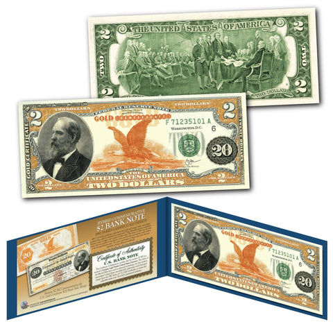 1882 Series Andrew Jackson $10,000 Gold Certificate designed on a New Modern Genuine U.S. $2 Bill