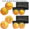 Then & Now Buffalo Nickel 24K Gold Plated 2-Coin Set - Both 1930's Buffalo Indian & 2005 American Bison Nickels - BOGO