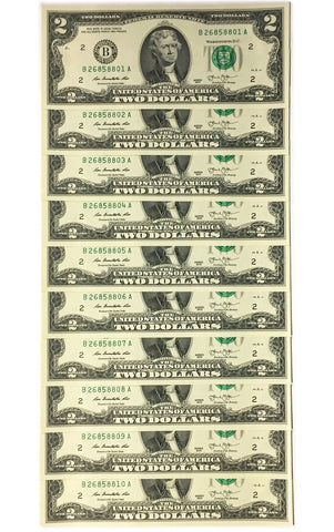 1976 Bicentennial TWO DOLLAR $2 U.S. Bill Uncirculated Currency COLORIZED 2-SIDED