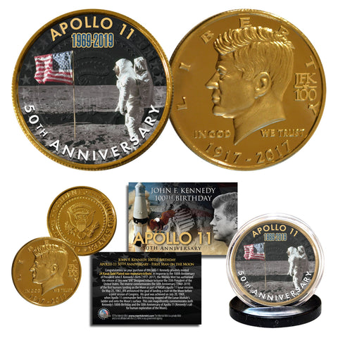APOLLO 16 XVI SPACE MISSION Colorized 2-Coin Set U.S. Florida Quarter & JFK Half Dollar - NASA ASTRONAUTS