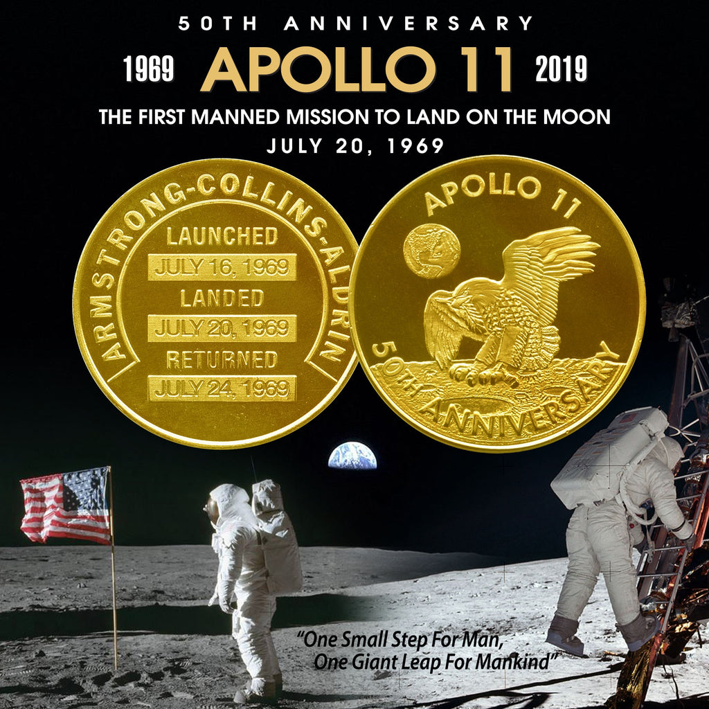 Apollo 11 50th Anniversary Commemorative 1 OZ One-Ounce Man in Space Medallion Tribute Coin clad in 24K Gold