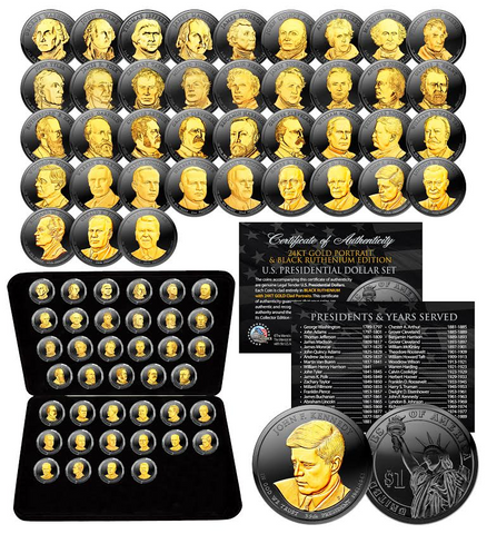 Black RUTHENIUM 2-Sided 1976 Bicentennial JFK Half Dollar with 24KT Gold Clad Highlights Obverse & Reverse