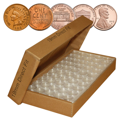 10 Coin Capsules & 10 Coin Stands for PENNY - Direct Fit Airtight 19mm Holders