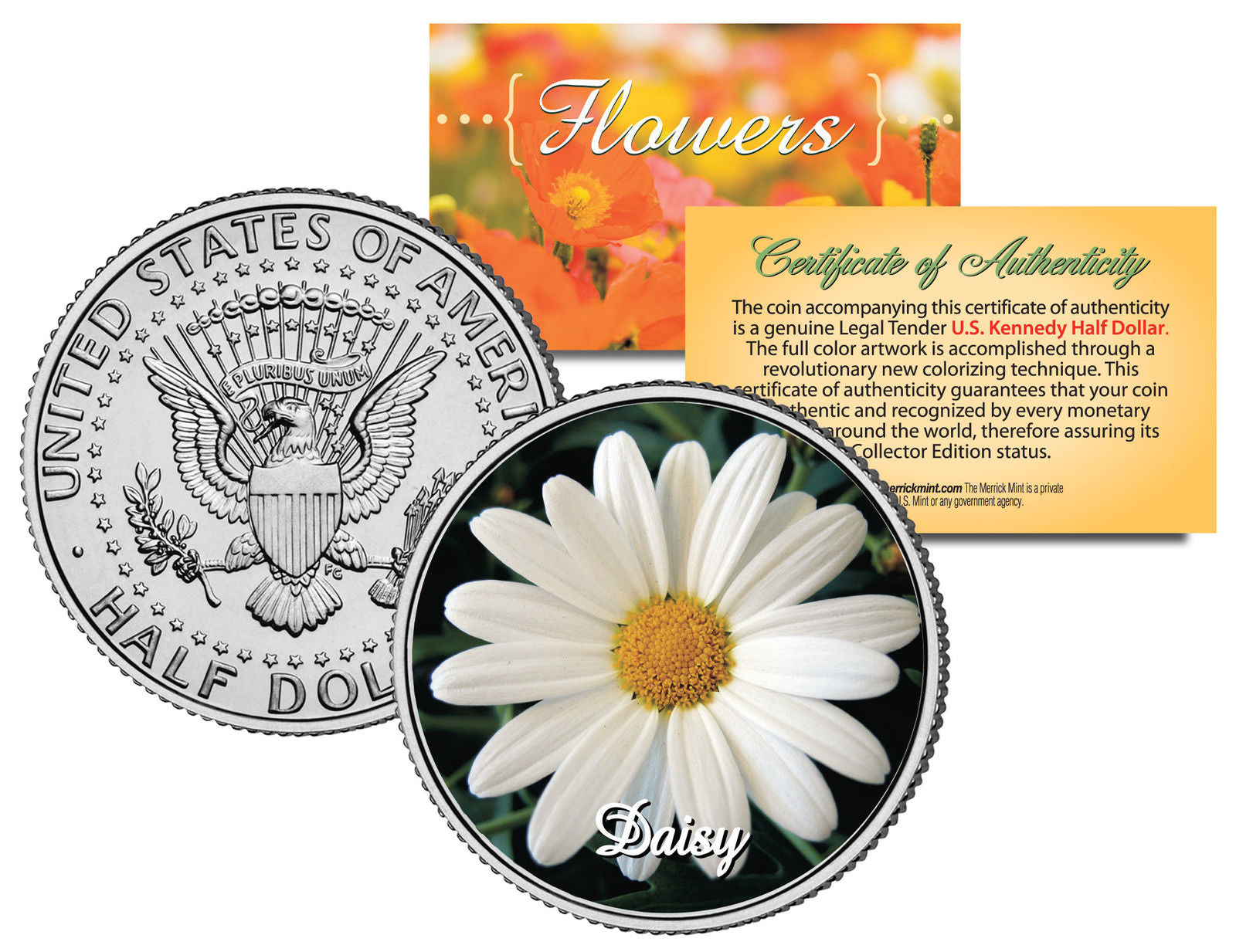 Merrick Daisy DAISY FLOWER JFK Kennedy Half Dollar U.S. Colorized Coin – Merrick Mint